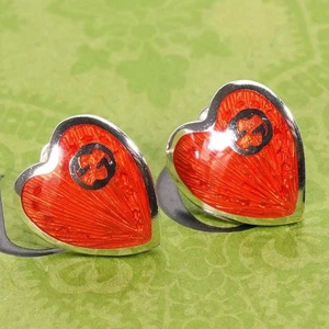Gucci Interlocking Heart Red Enamel Earrings 925 Silver US TAX Includ - Picture 1 of 7