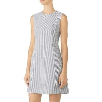 THEORY Helaina Blue White Stripe Sleeveless Dress Size 6 Business Casual Wool - Image 1 of 4