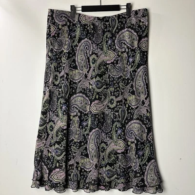 Vtg Midi Maxi Skirt Flutter Pull On Purple Paisley Fairy Grunge Boho Y2K 90s 1X - Image 1 of 4