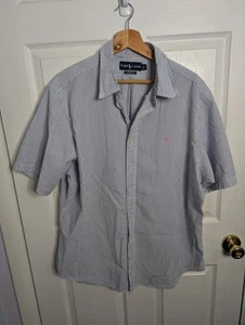 Camisa Polo Ralph Lauren Para Hombres XL Seersucker Azul Blanco Calce Clásico ROSA Poni - Imagen 1 de 3