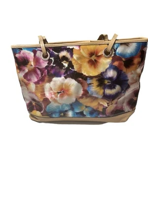 Maxx New York Floral PursePVC with Leather Trim, Lined w/Hot Pink Nylon Fabric - Image 1 of 4