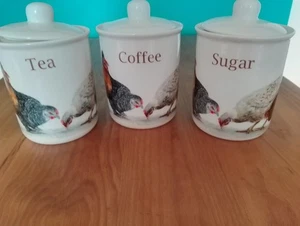 Tea, Coffee And Sugar Cannisters. Chicken Theme - Picture 1 of 4