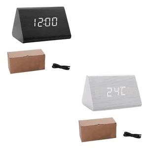 Digital Alarm Clock Electric Alarm Clock Wooden 4 LED Colors Loud Clock for - Picture 1 of 8