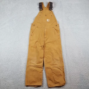 Carhartt Duck Canvas Double Knee Boys Size 10 Bib Overalls Jean Bibs Brown Logo - Picture 1 of 12