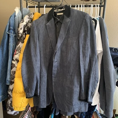 Chaqueta Blazer BURBERRY Para Hombres Botón IT 50 Grande 100% Lino Cuello a Cuadros Nova Foto 1 de 4