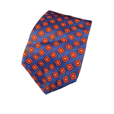 Corbata de seda geométrica azul naranja Brooks Basics para hombre Foto 1 de 4