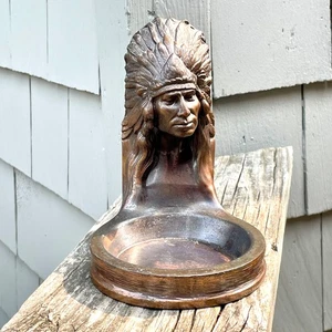 Antiguo cenicero de bronce pesado JB Jennings Indian Chief de 6" artesanías - Imagen 1 de 6