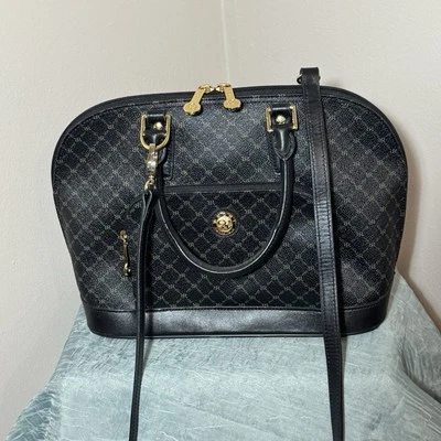 Rioni Signature Black MODA Italiana Dome Top Handle Canvas Leather Shoulder Bag - Image 1 of 4