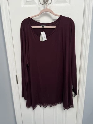 lane bryant long sleeve maroon top lace trim swing collection crew neck 22/24 - Image 1 of 4
