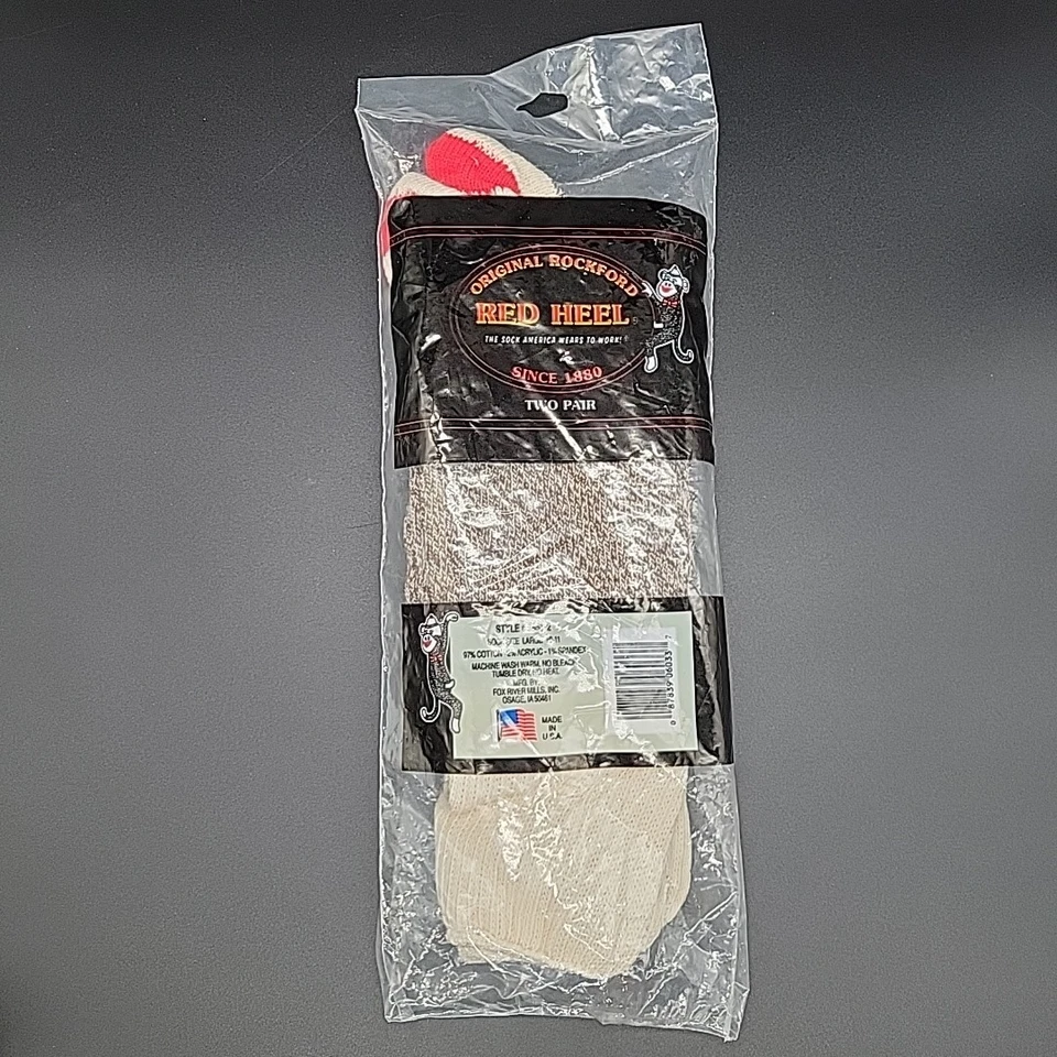 Original Rockford Red Heel Socks 6851-2 2 Pair Size Large 10-11 Sock Monkey Kit