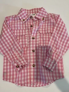 Prodoh Unisex Button Up Shirt Fishing Outdoors Vented Pink Gingham Size 3T EUC - Picture 1 of 4