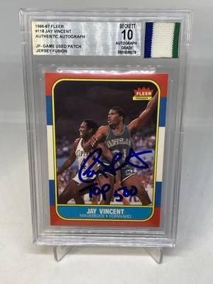 1986 Fleer JERSEY FUSION JAY VINCENT GU Patch WITH INSCRIPTION  BGS AUTO 10 - Image 1 of 4