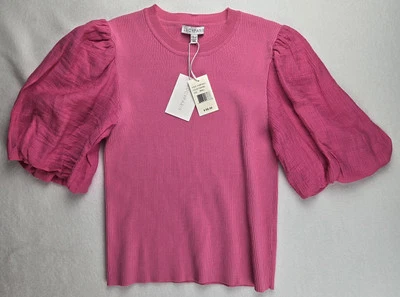 NUEVO CON ETIQUETAS Camisa Lucy Paris Acanalada Manga Abullonada Rosa Fucsia Talla S Dinero Antiguo Barbie Foto 1 de 4