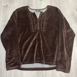 Jane Ashley Womens Velvet Top Brown Large Popover Cotton Blend Long Sleeve - Picture 1 of 6