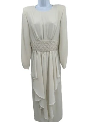 Vestido Jack Bryan Marfil Cuentas Perla Incrustada Cintura Mujer Talla 10 Vintage Años 60 Foto 1 de 4