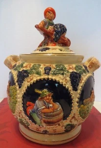 VINTAGE ~ GERZ GERMAN STONEWARE PUNCH BOWL ~ FIGURAL GRAPE LID ~ CASTLES - Picture 1 of 12