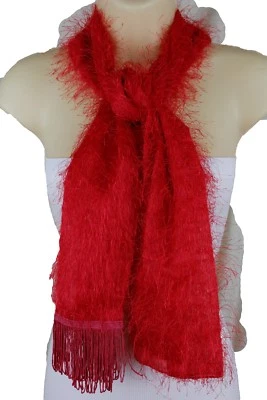 Mujeres Color Rojo Tela Suave Flecos Largos Moda Bufanda Envoltura Cuello Corbata Todas las Temporadas Foto 1 de 4