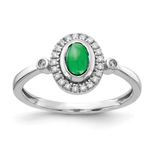 14K White Gold Diamond Oval Cabochon Green Emerald Halo Ring Gemstone Band Ma... - Picture 1 of 50