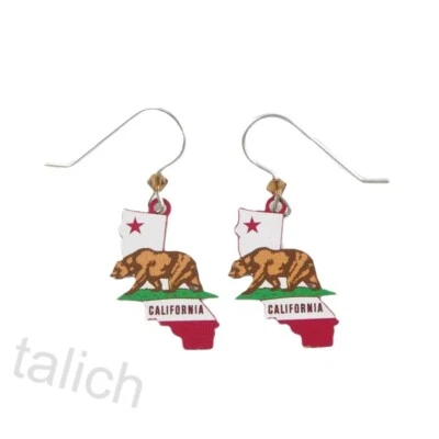 Pendientes Sienna Sky Bandera del Estado Oso de California Ligeros Únicos Hechos a Mano en EE. UU. Foto 1 de 4