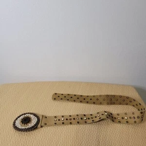 Leatherock leather tan belt with rhinestones and belt buckle - Picture 1 of 8