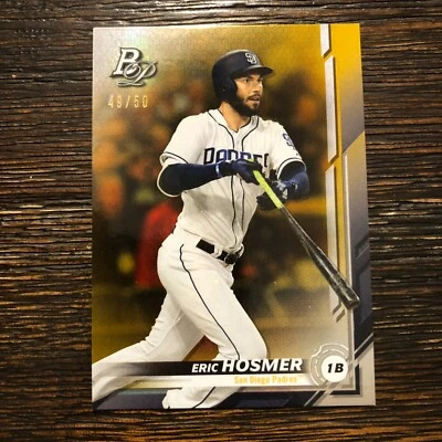 2018 Bowman Platinum Gold Refractor Eric Hosmer /50 Parallel Card #62 Padres Foto 1 de 2
