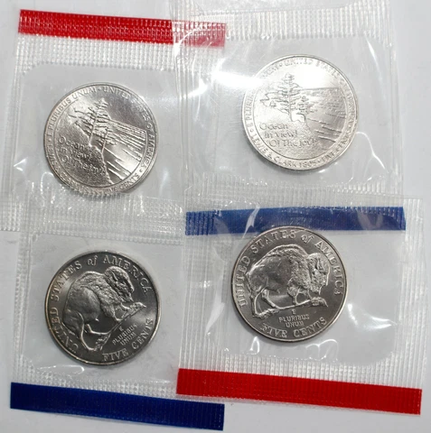 2005 P and D Jefferson Nickels 4 Coin UNC Cellos from US Mint Set Five-Cents 5c Cover