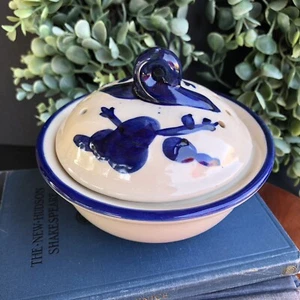 Garlic Keeper Jar w/ Lid Vented Studio Art Pottery Blue Glaze - Picture 1 of 9