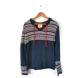 JOE BROWNS Blue Fair Isle Jumper Hoodie Navy Blue Size S 10 12 - Picture 1 of 12