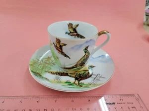 Tazza e piattino fagiano vintage dipinti a mano - Foto 1 di 9