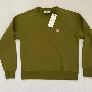 Maison Kitsune Men Sweatshirt LARGE Green Avocado Fox Logo Classy Comfy NWT - Picture 1 of 11