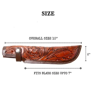 NUEVO Funda Cuchillo Hoja Fija Cuero Marrón 10" Talla Flor - Imagen 1 de 8