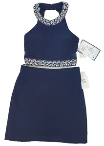 B. Darlin Kleid Damen 7/8 2-teilig blau marineblau Rautenkragen neu Tanz formell - Bild 1 von 14