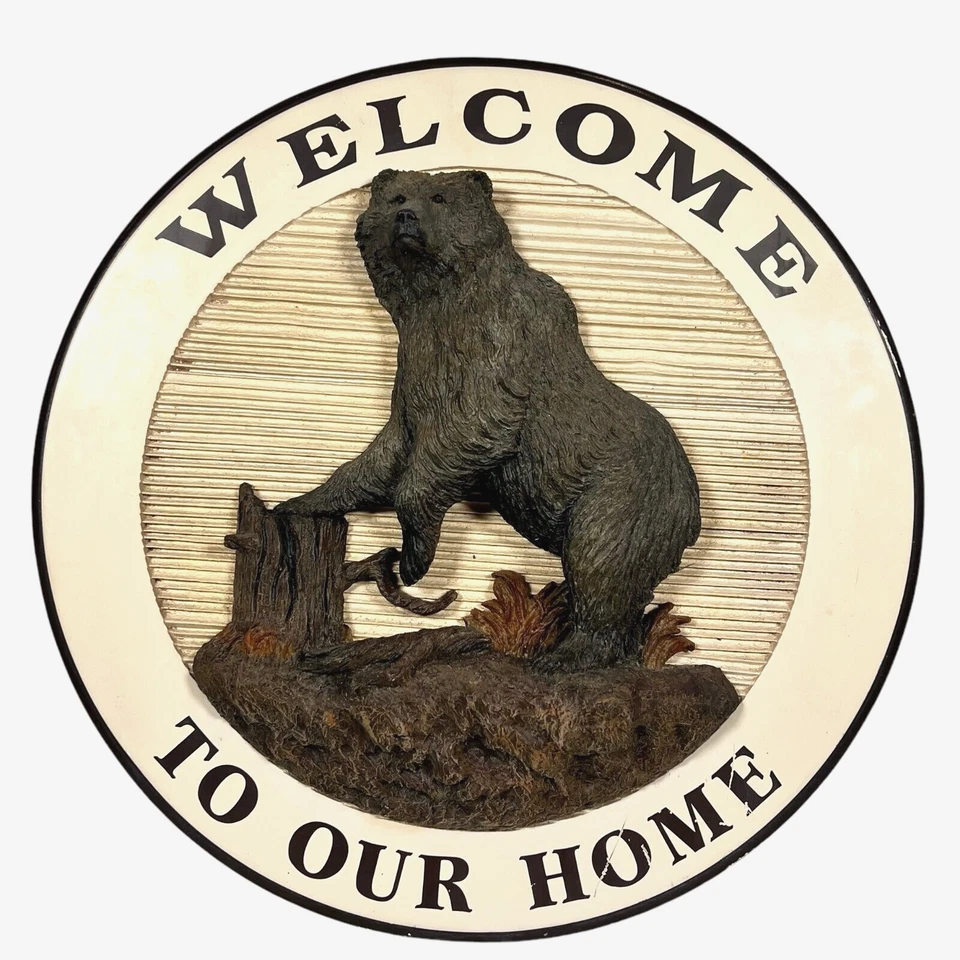 Big Sky Carvers Welcome To Our Home Custom Wood Door Hanger Sign Bear - Image 1 of 4