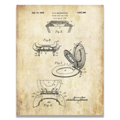Toilet Seat Cover Plumber BathPlumbing Vintage Patent Poster 11x14 Inches - Image 1 of 4