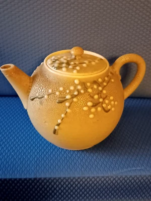 Tetera de cerámica vintage Moriage Meiji piel de tiburón época acabado esmalte cáscara naranja Foto 1 de 4