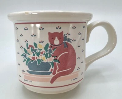 Vintage 1988 Le Chat by Vermillion Pink & Blue Mini Cat Tea Cup Country Cottage - Image 1 of 4