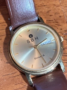 SONATA Day Date Dial Watch w SBH logo Needs New Band Works - Picture 1 of 8