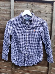 Ralph Lauren kids boys checked blue white basic button-up shirt Top 8 Years - Picture 1 of 7