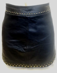 Karina Grimaldi Lederrock mit Nieten schwarz weiches Lammfell gefüttert Gr. XS - Bild 1 von 12