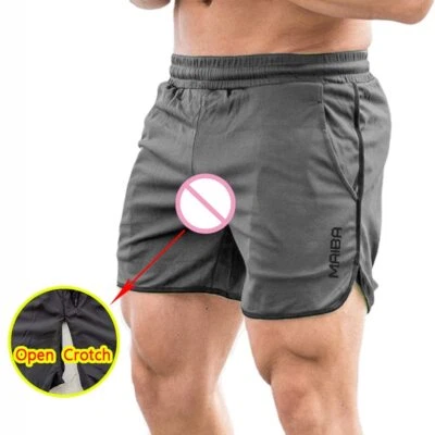 Man Open Crotch Pants Open Hole Shorts Hidden Zipper Outdoor Sport Sweatpants - Image 1 of 4