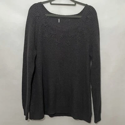 Womens Chunky Knit Sweater Embroidered Beaded Neckline Size Large - Image 1 of 4