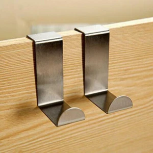 2PCS OVER DOOR HOOK STAINLESS STEEL REVERSIBLE CUPBOARD METAL HOOKS HANGER UKED - Picture 1 of 5