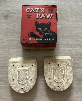 Tacones de goma vintage de los años 50 pata de gato doble agarre blancos talla 6 nuevos de Lote Antiguo Foto 1 de 4