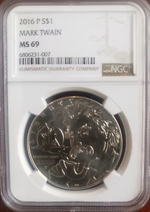 2016-P Mark Twain US Silver Commemorative Dollar NGC MS69 Certified - Picture 1 of 2