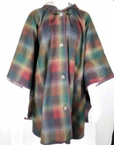 Vintage Caleigh Capes Celtic Wool Blend Plaid Burgundy Multi Cape OSFM USA MADE - Picture 1 of 4