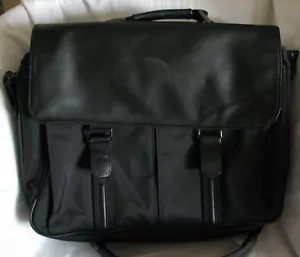 LODIS Men's Black Leather & Nylon Laptop Briefbag Messenger Commuter Bag-NICE - Picture 1 of 9