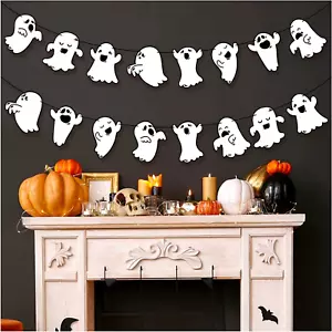 Cute Ghost Banner 2 Pack Halloween Garland Decorations Festival White - Picture 1 of 7