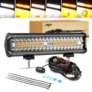 AUXBEAM 12"inch LED Work Light Bar Amber/White Strobe Offroad Driving for Dodge - Picture 1 of 12