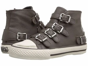 NEU ASH Gr.6US KINDER MÄDCHEN VAVA LEDER HIGH TOP BUCLE-UP SNEAKER ELEFANTENGRAU - Bild 1 von 6
