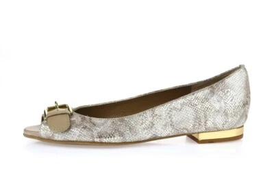 Zapatos planos Anyi Lu 203288 beige estampado de serpiente cuero brillante punta abierta talla 35 Foto 1 de 4